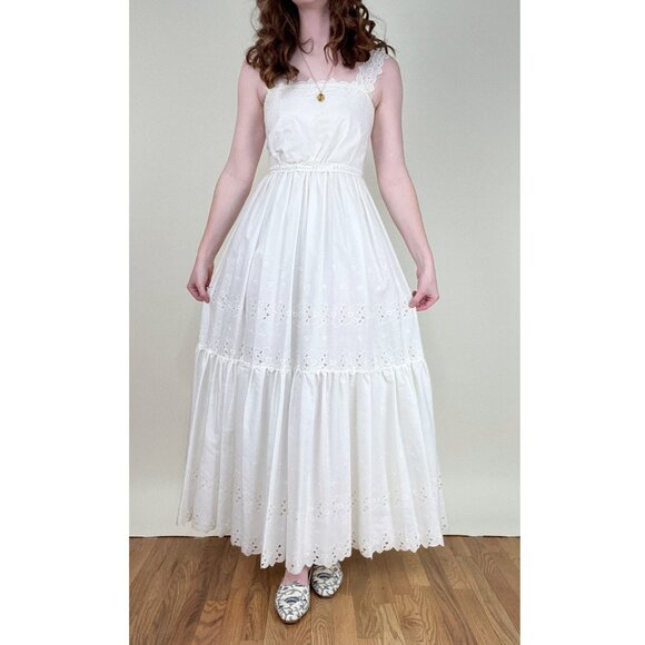 Vintage Union Made Wedding Dress Maxi Cottagecore Regency Boho Coastal 70s 1970s - Picture 1 of 12